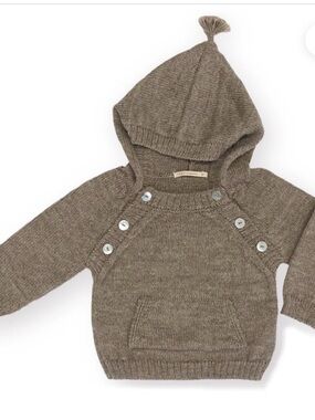 Tane Organics Taupe Hoodie with Pocket in 100% Baby Alpaca Size S (6-12m)